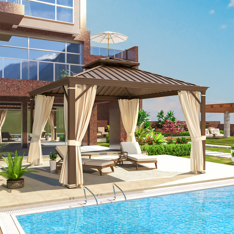 12 Ft. W x 12 Ft. D Aluminum Gazebo, Brown