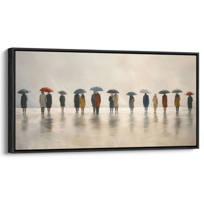 Très grand parapluie pluvieux, scène moderne, reproduction d'art sur toile encadrée