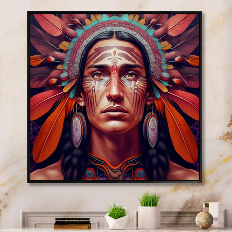 «Colorful Native American Man II», impression sur toile, H 16 po x l 16 po x P 1 po, Toile avec cadre flottant noir