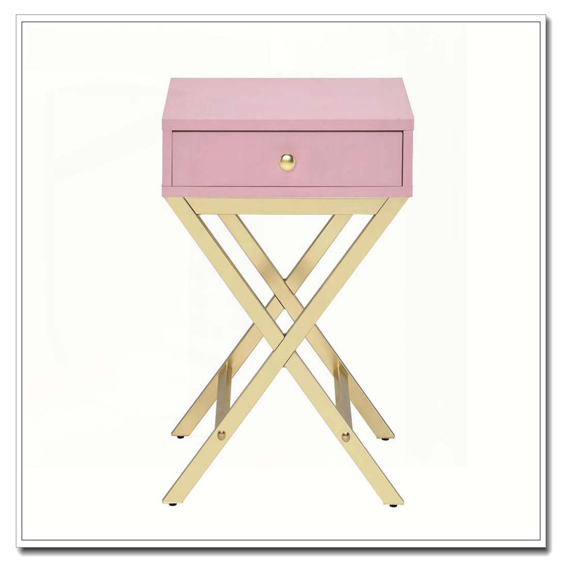 Pink and Gold 1-Drawer Rectangular Accent Table
