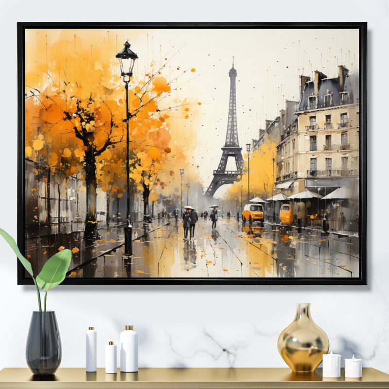 Jaune et gris, art de rue parisien - art mural Paris, H 34 po x l 44 po, Cadre flottant noir