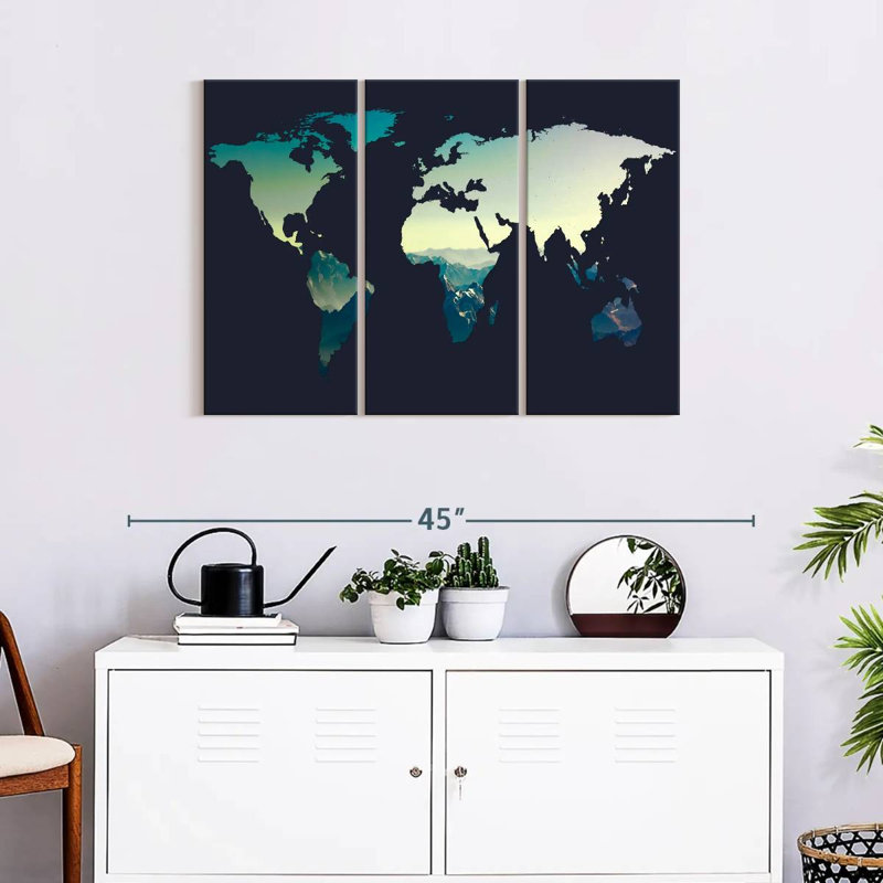 «World Map Canyon World Map» sur toile, reproduction de 3 pièces, H 38 po x l 24 po x P 1,25 po