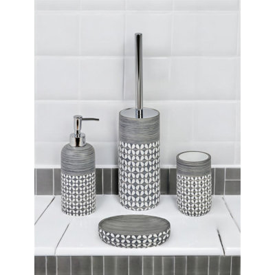 Volga Geometric Grey 4 Piece Bathroom Accessory Set