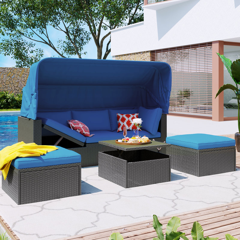 Akaia 5 - Person Patio Conversation Set with Cushions, Blue