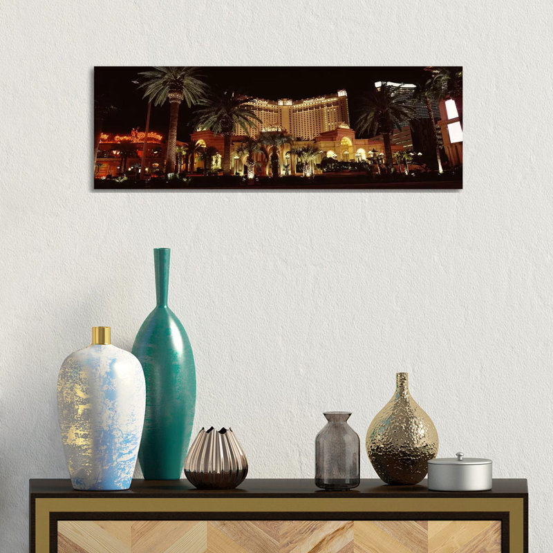 Hotel Lit Up At Night, Monte Carlo Resort And Casino, The Strip, Las Vegas, Nevada, USA - Wrapped Canvas Panoramic Print