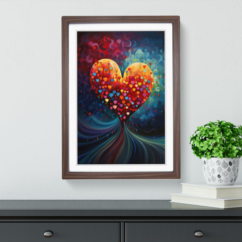 Love Heart Orphism - Single Picture Frame Print on Wood, Walnut, 34cm H x 25cm W x 2cm D