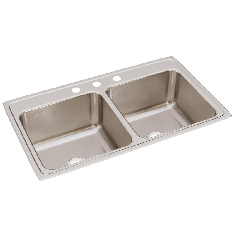Évier de cuisine à double cuve à montage sur plan L 37 po x l 22 po Lustertone, 3 trous