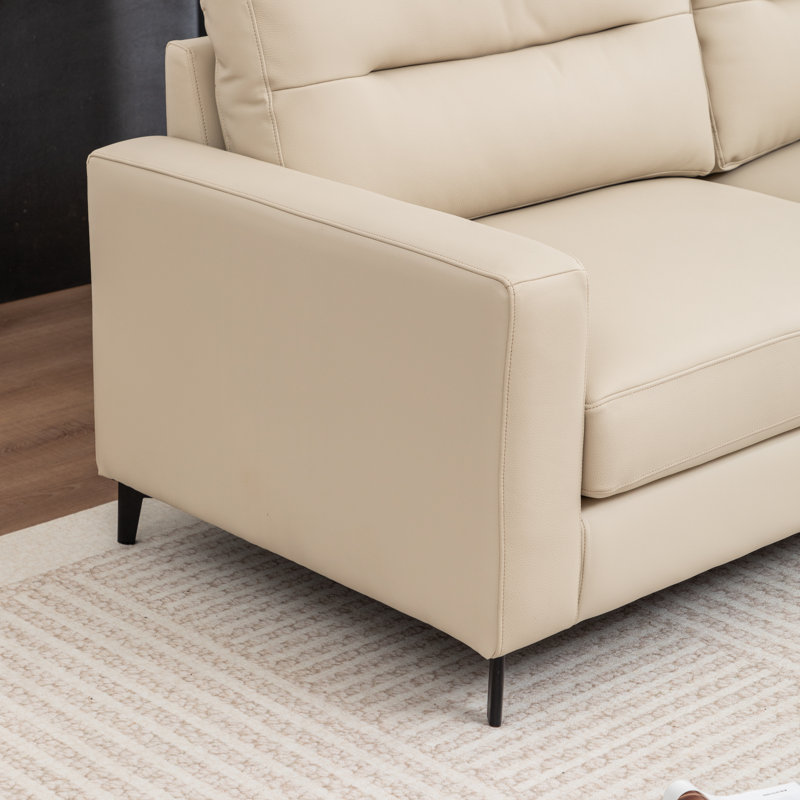 83‘’ Wide Genuine Leather Sofa With Square Arms, Beige