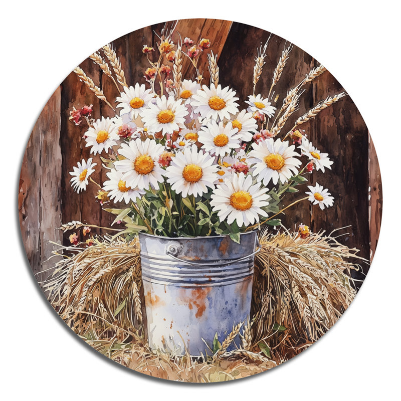 Bouquet de marguerites d'été à la ferme I - marguerites rondes, art mural en métal, H 16 po x l 16 po