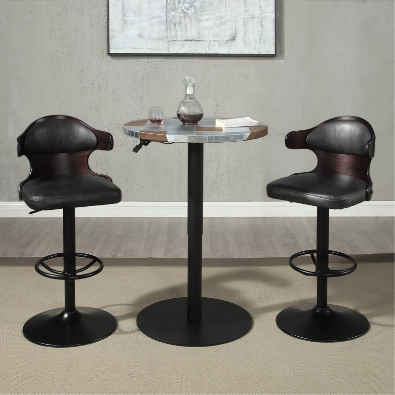 Antique Slate Top Grain Leather Adjustable Stool with Swivel