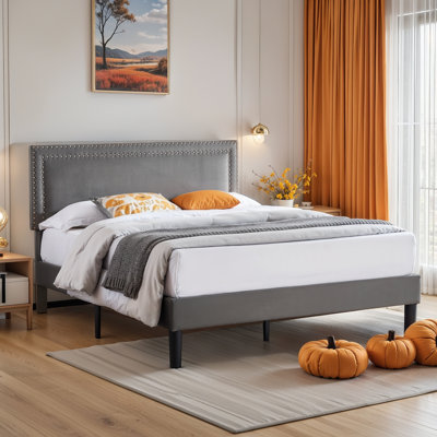 Auxter Bed Frame with Height Adjustable Upholstered Headboard
