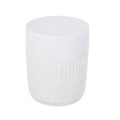 Fluted Design End Table - Lightweight Concrete, 14.97"X14.97"X18.33", Antique White, No Assembly Modern Concrete Side Lightweight, Fluted, 15X15x18.5, Assembly, Ready To Use