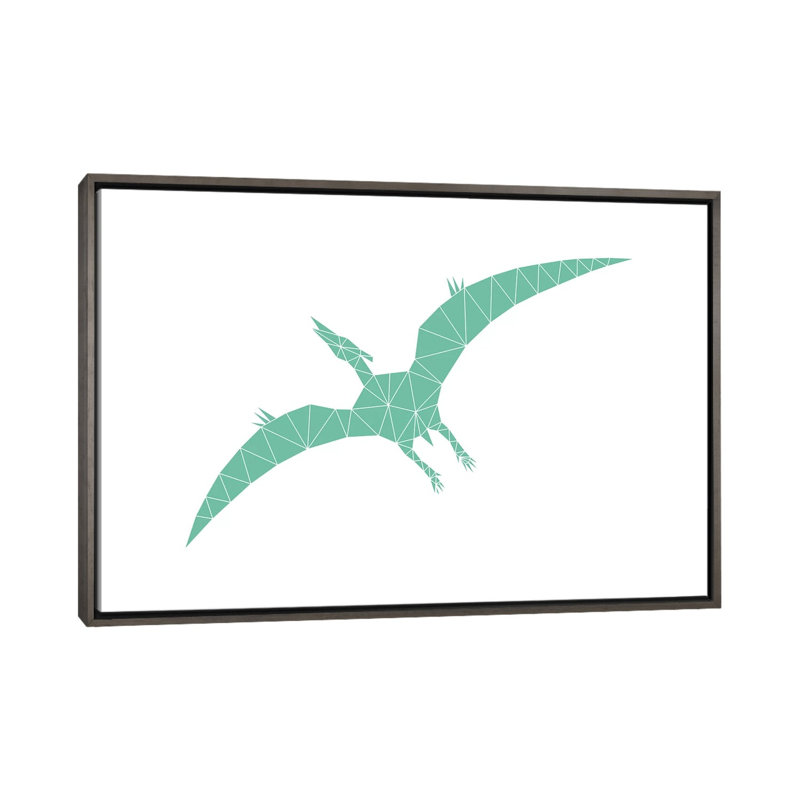 Geometric Dino Pterodactylus - impression d'art graphique, H 40 po x l 60 po x 1,5 po, Toile encadrée de bois rustique foncé