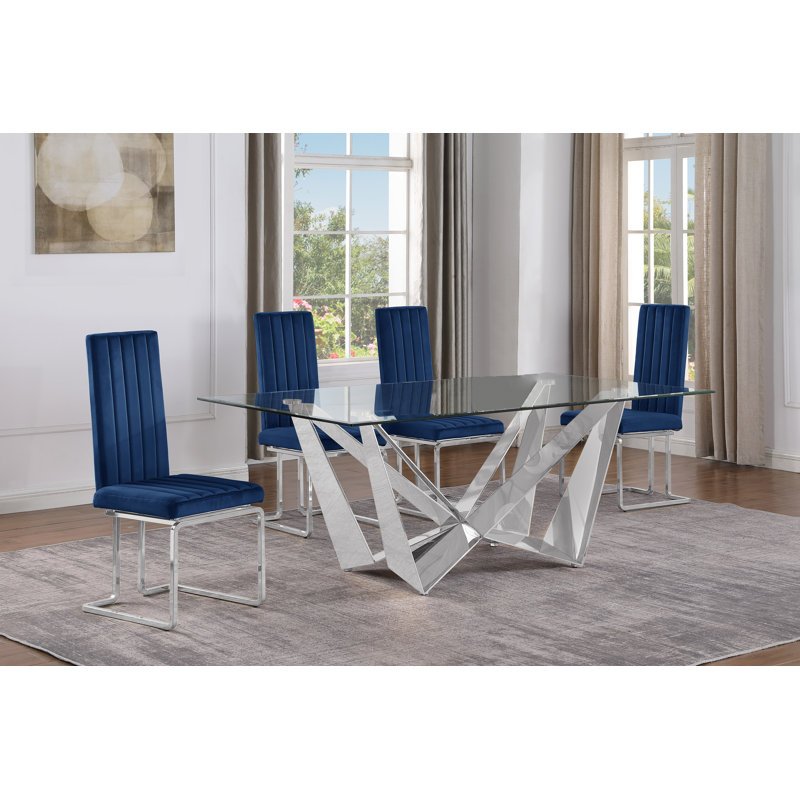 Ensemble de salle à manger Vineeth, 5, Bleu marin / Argent, Silver