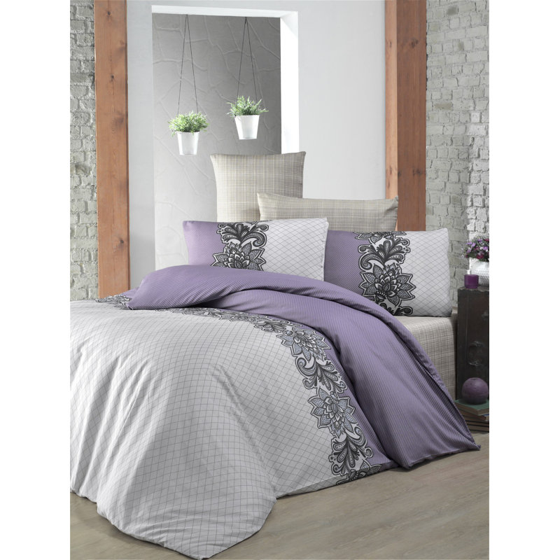 Ensemble de housse de couette en mélange de coton lilas / beige / crème / noir Cayden
