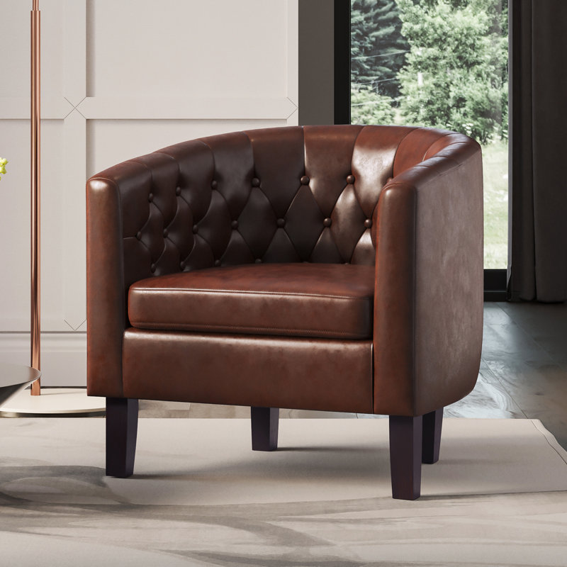 Zeniyah 28.25 Wide Faux Leather Barrel Chair, Caramel Faux Leather