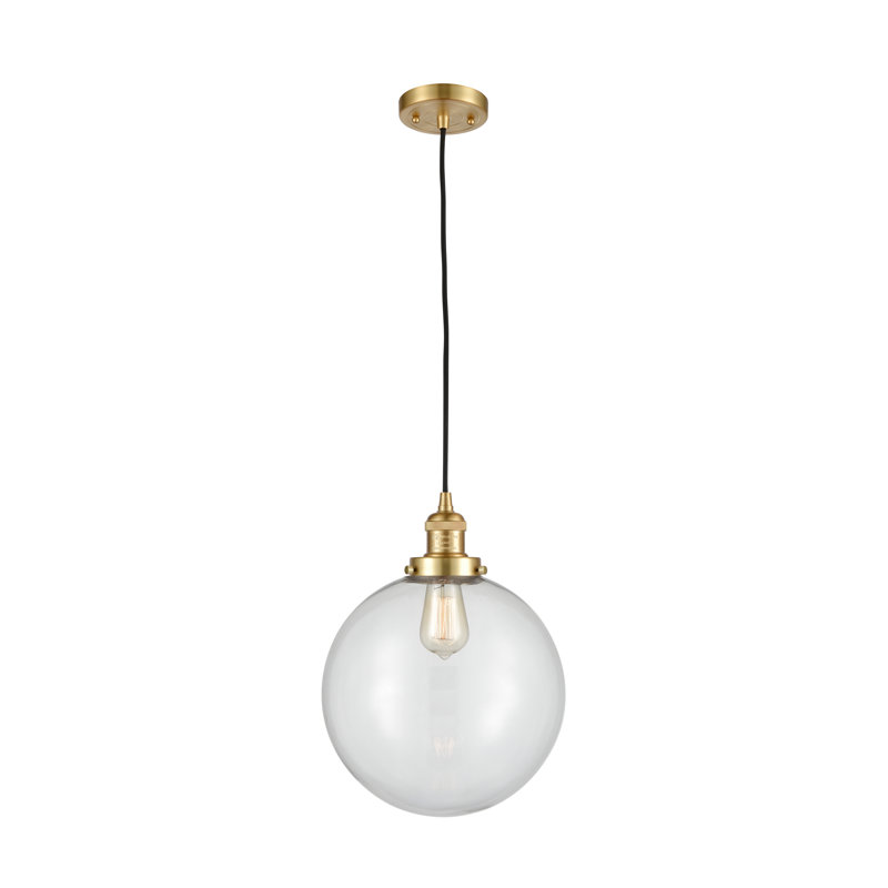 Luminaire sphère suspendu 1 lumières simple Lorene, Transparent, Ampoule non incluse, Or satiné