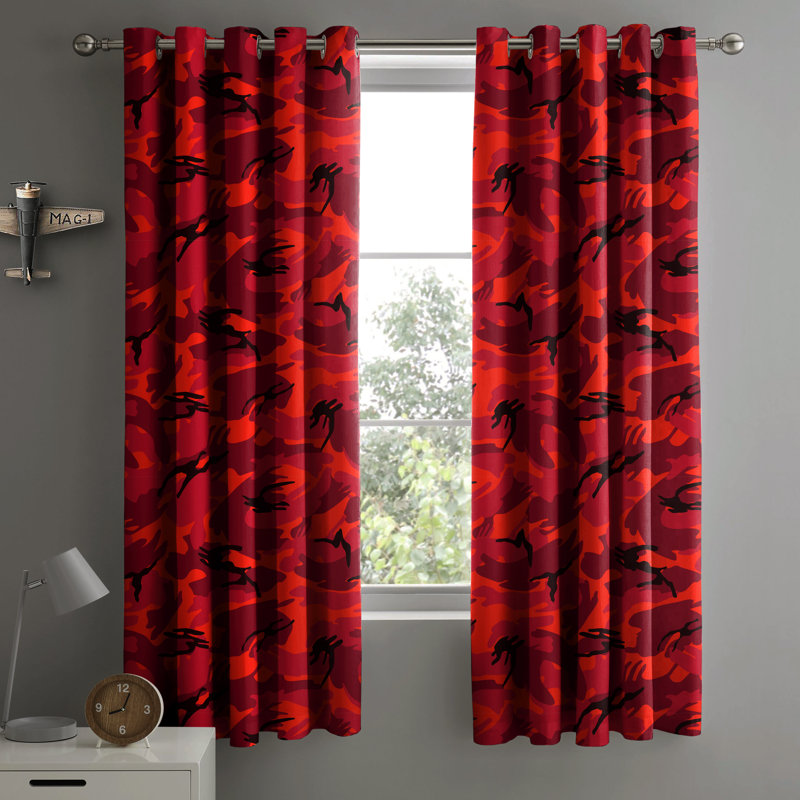 Brenyn Military Style Camouflage Curtain Pair, 135 W x 200 D cm, Red