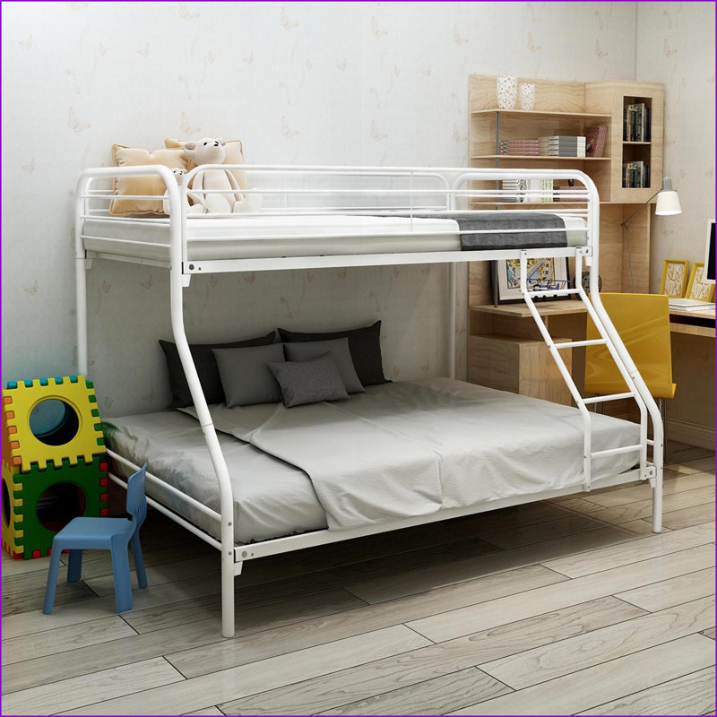 Lit superposé simple au-dessus d'un lit double en métal robuste 250/350 lb, sans bruit, sans sommier tapissier, blanc, Blanc