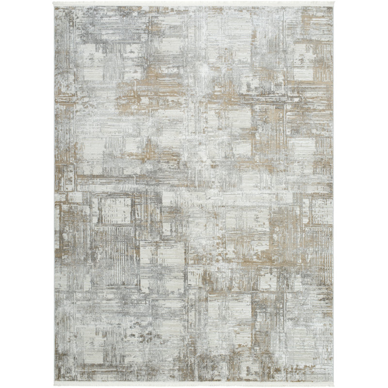Rectangle Abstract Machine Woven Polyester Area Rug in Gray, Rectangle 7'10" x 10'