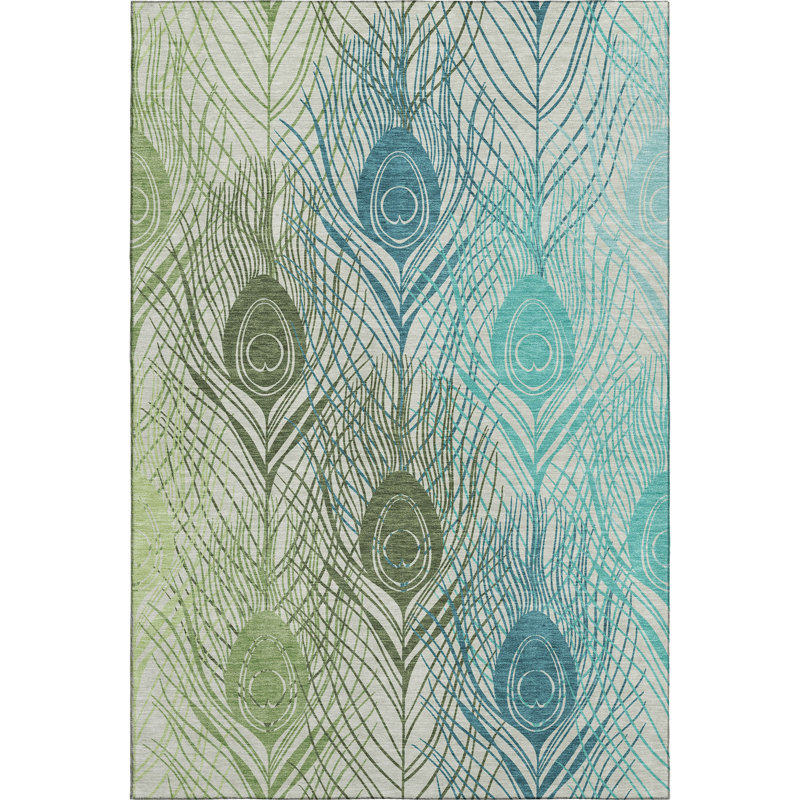 Premium Machine Washable Mayfield AMF2273 Floral Rug, 8' x 10', Aloe