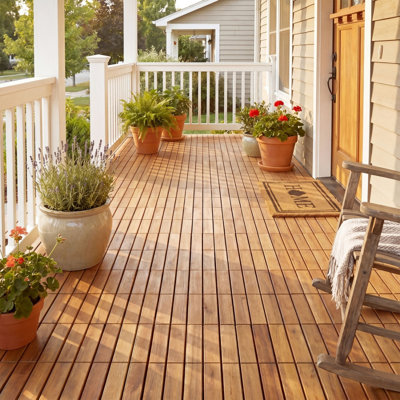 12"x12" 27 Pcs Acacia Interlocking Deck Tiles, Waterproof, Tool-Free