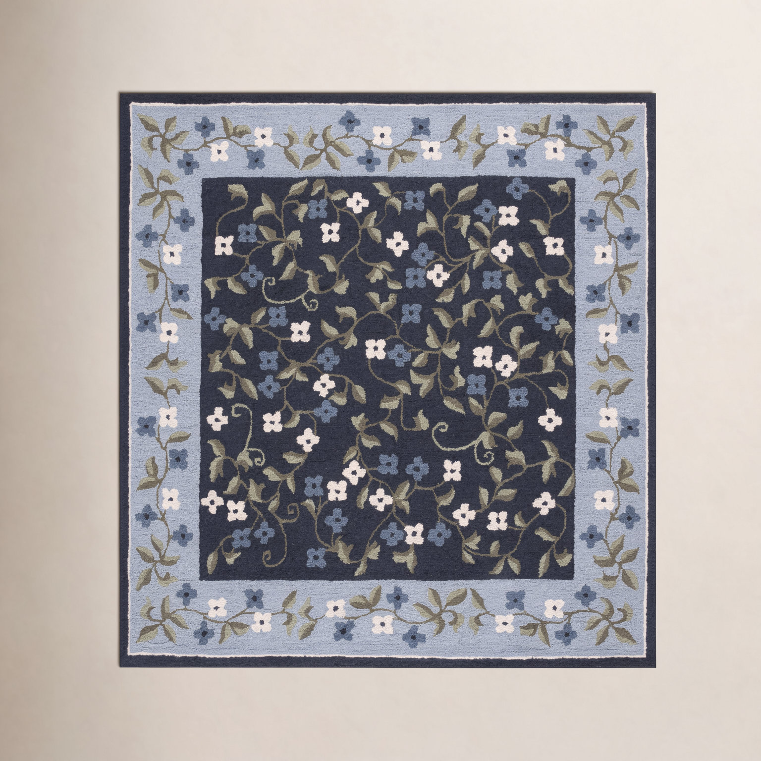 Hand-Tufted Wool Floral Outdoor Rug, Square 6'