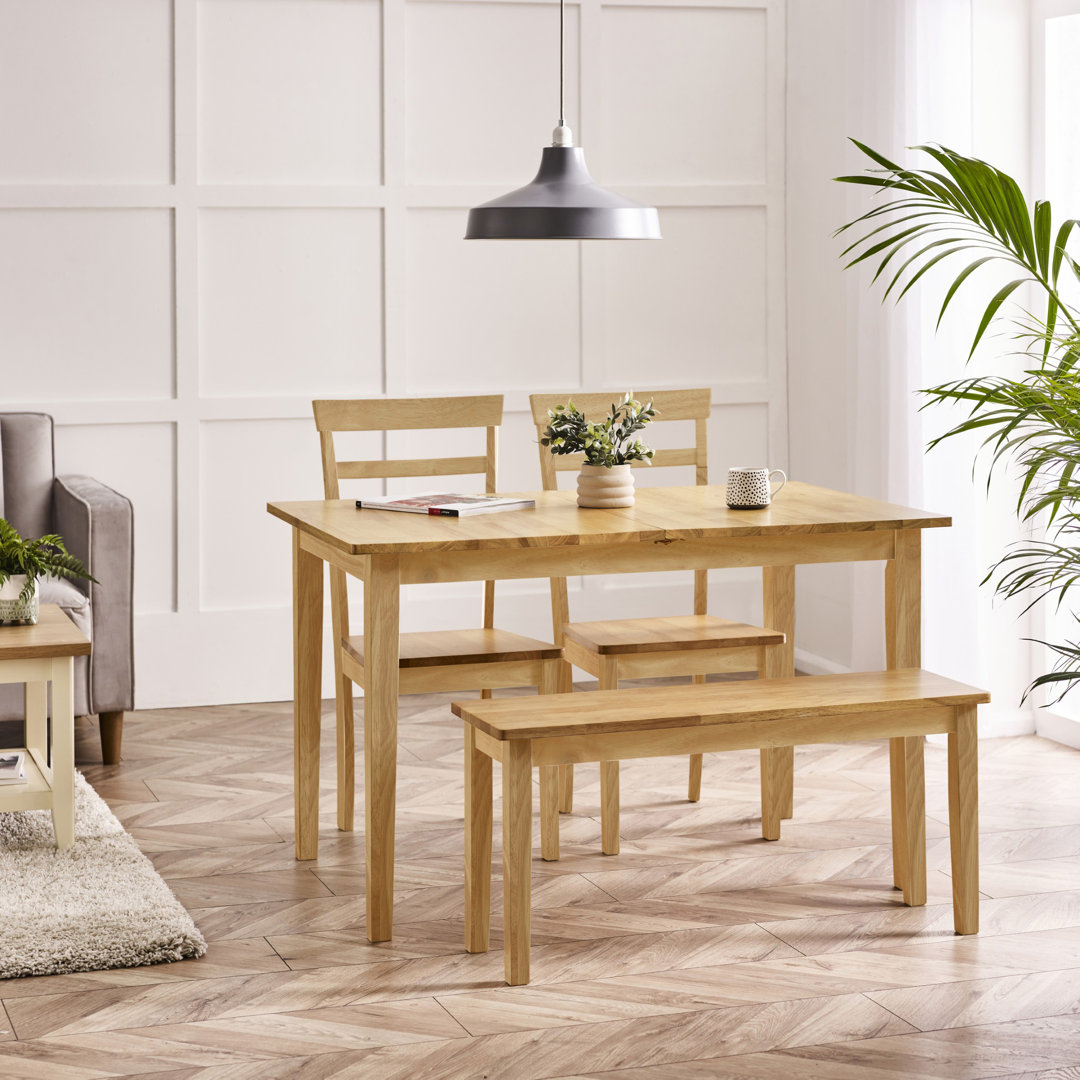 Alissah Solid Wood Extending Dining Table With 2 Whitley Chairs & 1 Alcazar Bench - Rustic Farmhouse