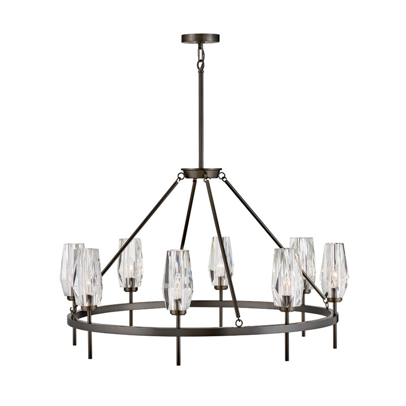 Ana 8-Light Single Tier Chandelier w/ Faceted Heavy-Cut Diamond-Shaped Crystal Shades - Black Oxide