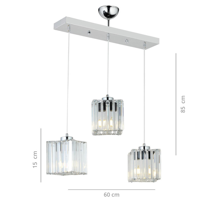 Luminaire suspendu carré pour îlot de cuisine 3 lumières Eshelman