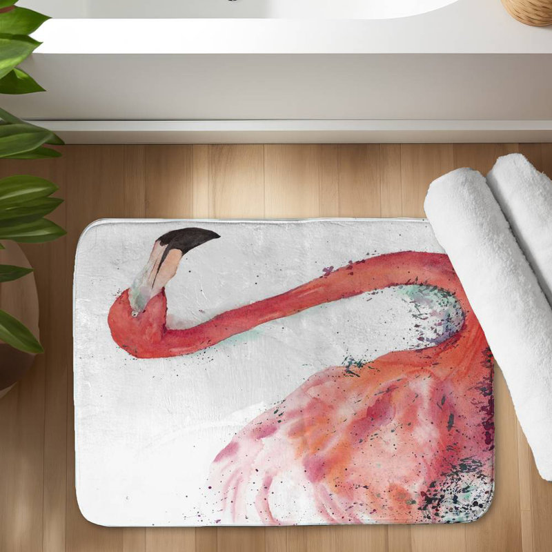Splashing flamingo Bath Mat with Non-Slip Backing - Quick Dry Memory Foam Bathroom Rug - Absorbent - Modern Plush Spa-Style - Machine Washable