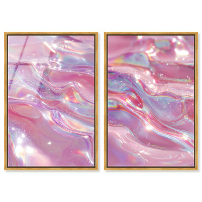 Ensemble de décorations murales roses à imprimé acrylique liquide encadré par Art Remedy, cadre doré, 36 x 54