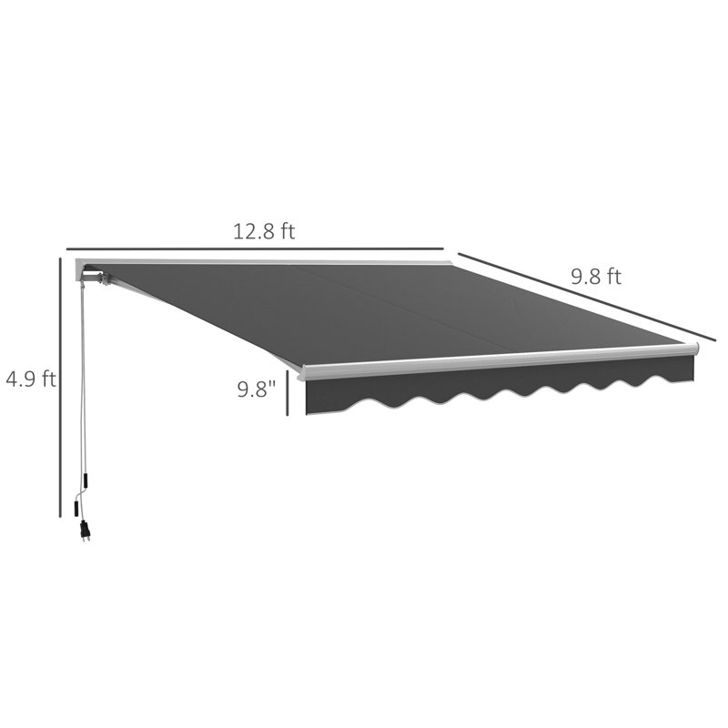 Outsunny Polyester Cover Retractable Patio Awning, Solid Color, Dark Gray, 13' H x 10' W