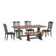 Ensemble de salle à manger Marcotte 78 po en bois massif fini chêne avec chaises à dossier à fuseaux - 6 pièces, table de piétement en sauge antique, chaises et banc à piètement noir antique-1518945081-1518945087