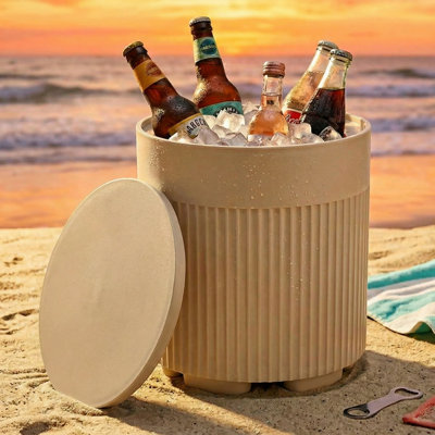 3-in-1 Outdoor Cooler Side Table with Storage – Patio, Poolside, Deck