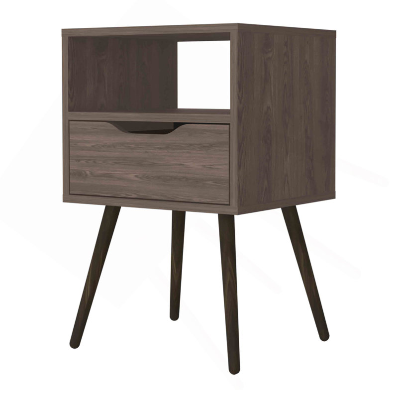 Allie Nightstand, Superior Top, Open Shelf, One Drawer, Brown