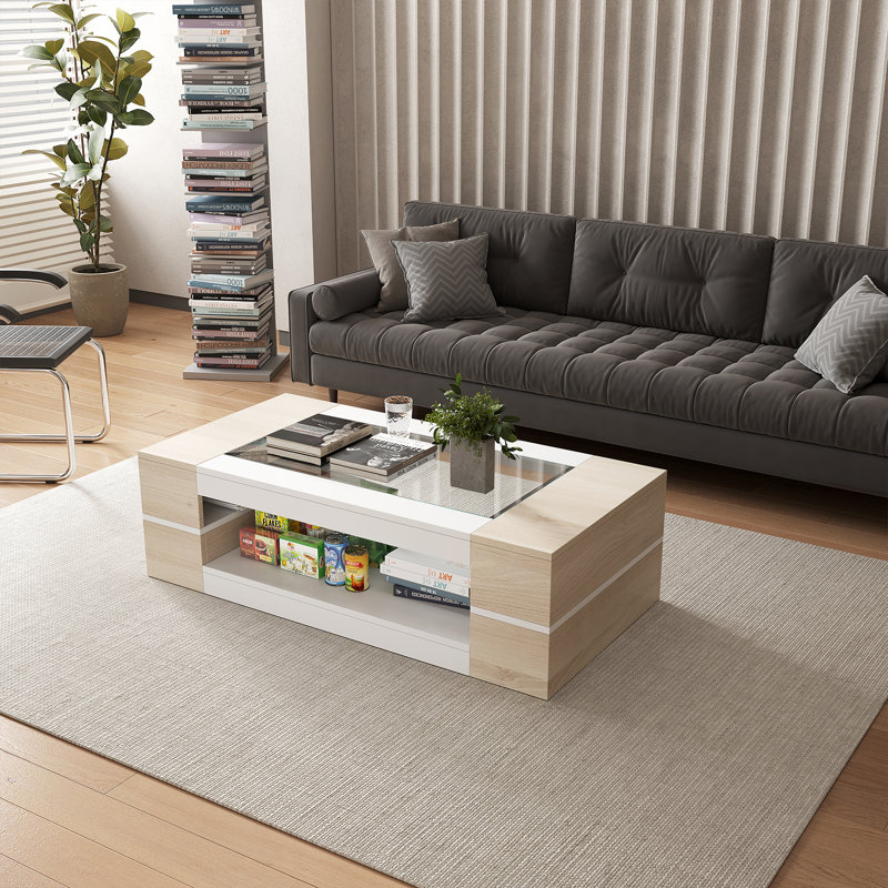 Davionne Coffee Table with Storage, Natural wood
