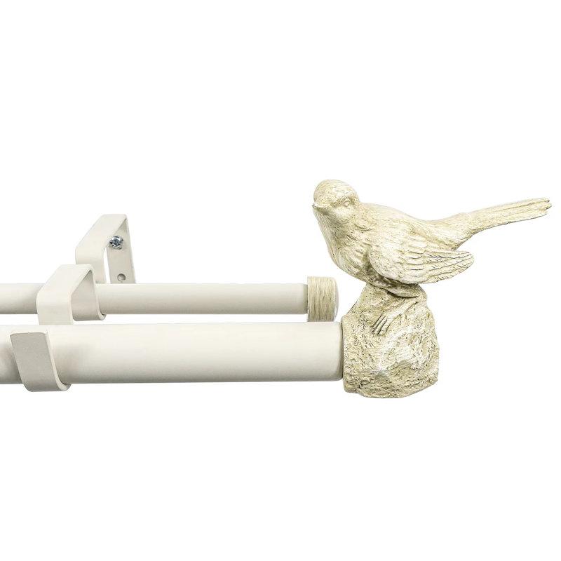 Country White Bird Finial Double Curtain Rod, 28"-48"