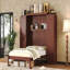 Cadre de lit double escamotable, cadre de lit double en matériau de structure en bois avec 2 avec rangement pour garde-robe intégré et tablette de rangement, cadre de lit plateforme pliable multifonctionnel pour chambre d'amis, chambre à coucher, noyer-1697225331-1697225330