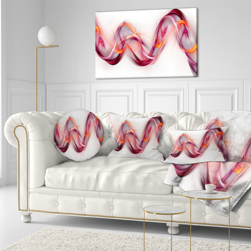Tangled Waves - Coussin imprimé abstrait, Rectangulaire, Blanc / rose, 12 po x 20 po