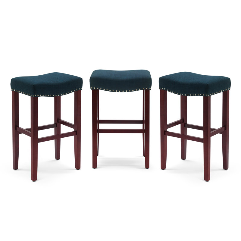 Jameson Upholstered Counter Stool with Solid Wood Frame, Bar Stool (29” Seat Height), Navy Fabric/Red Frame