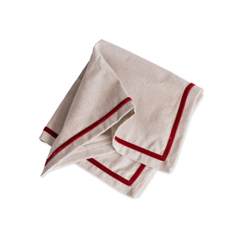 LINENS Velluto Napkins with Border, Red