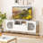 TV Stand with Charging Station for 70” TVs, Fluted Doors & 2 Storage Drawers, White