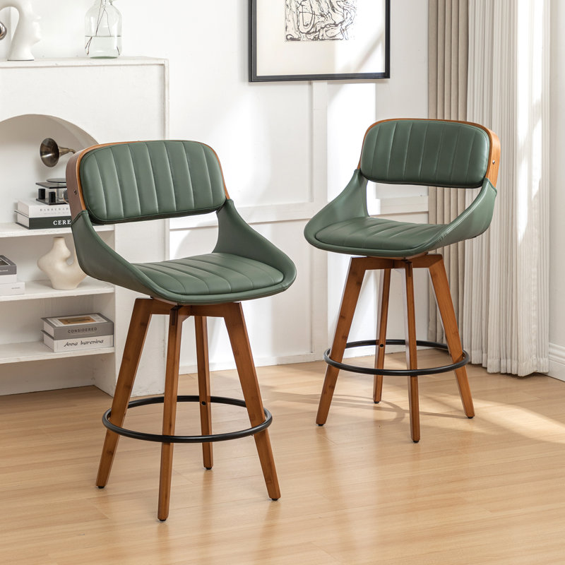 Shontina Faux Leather Swivel Bar Stool, Green, Counter Stool (26.88" Seat Height)