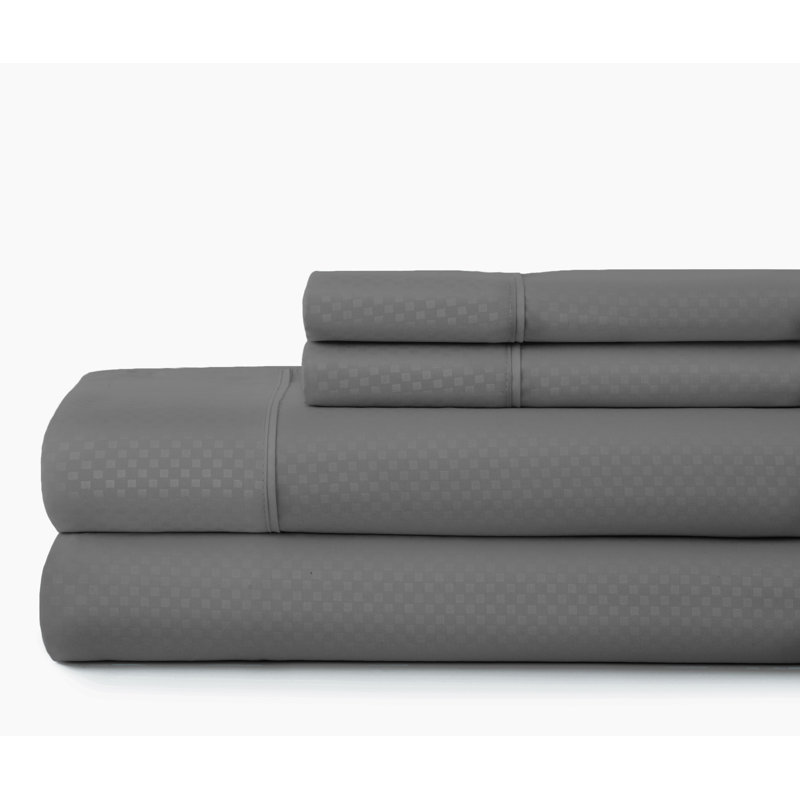 Becky Cameron Checkered Embossed Bed Sheet Set, Light Gray, Full/Double Sheet Set+1 Fitted Sheet+2 Pillowcases