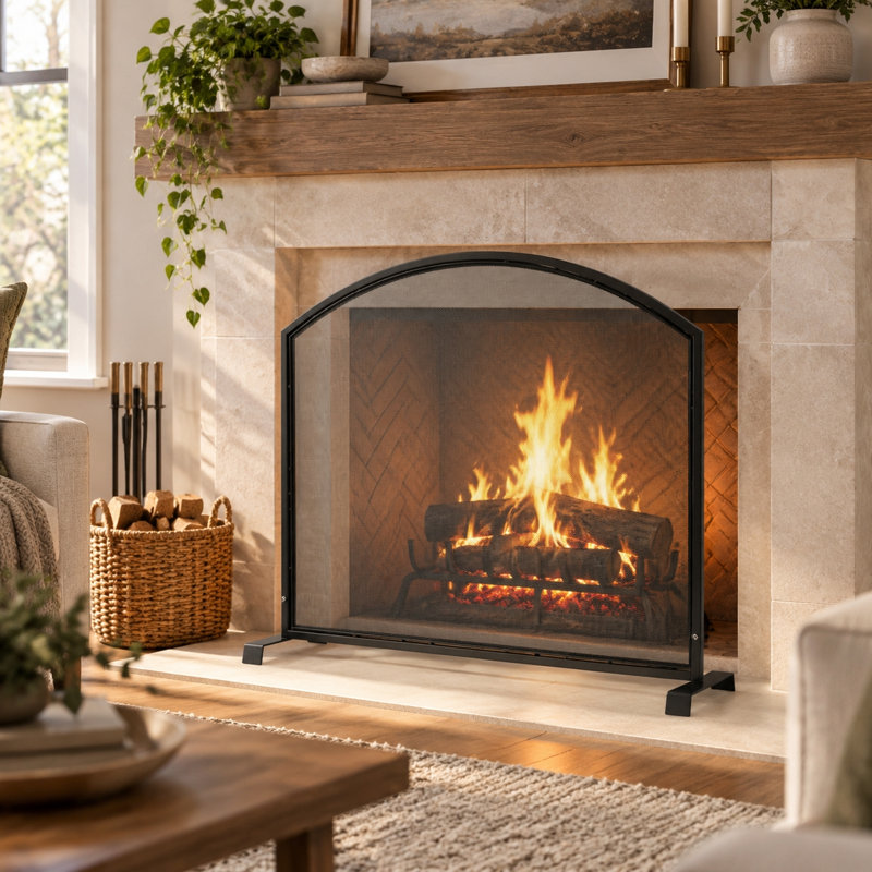 1 Panel Iron Fireplace Screen