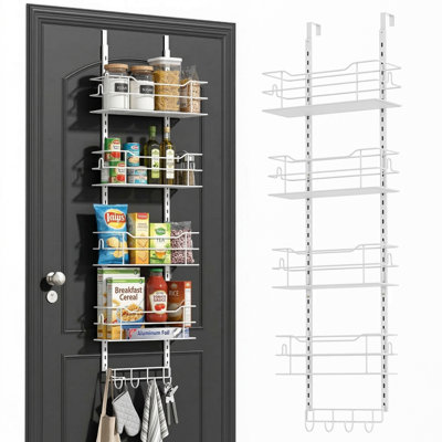 Organisateur de garde-manger réglable à la porte, support à épices en métal et panier de rangement avec crochets inférieurs