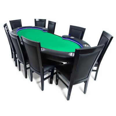 BBO Poker Lumen HD Lighted Poker Table with Speed Cloth Playing Surface, with 10 Dining Chairs -  2BBO-LUM-GRN-VLVT-10C