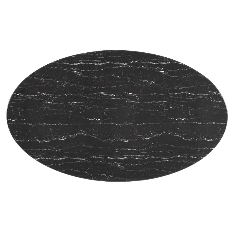 Black Oval Artificial Marble Dining Table with Metal Pedestal Base