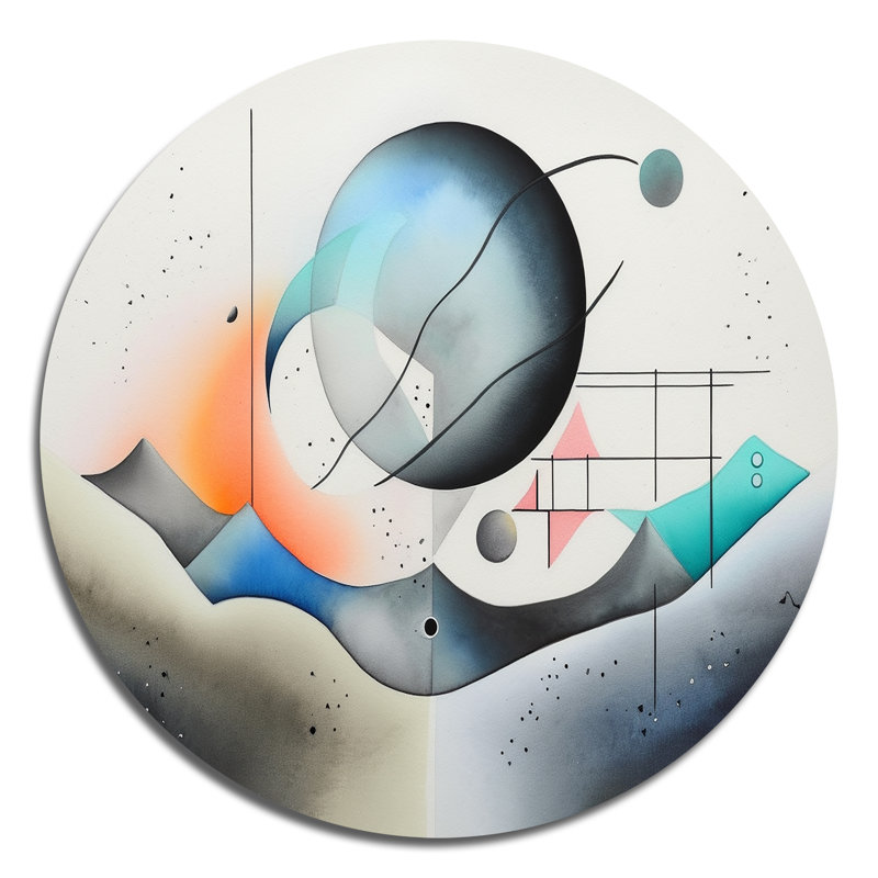 «Gray Harmonious Patterns I», art mural rond abstrait géométrique sur métal, H 23 po x l 23 po x P 1 po